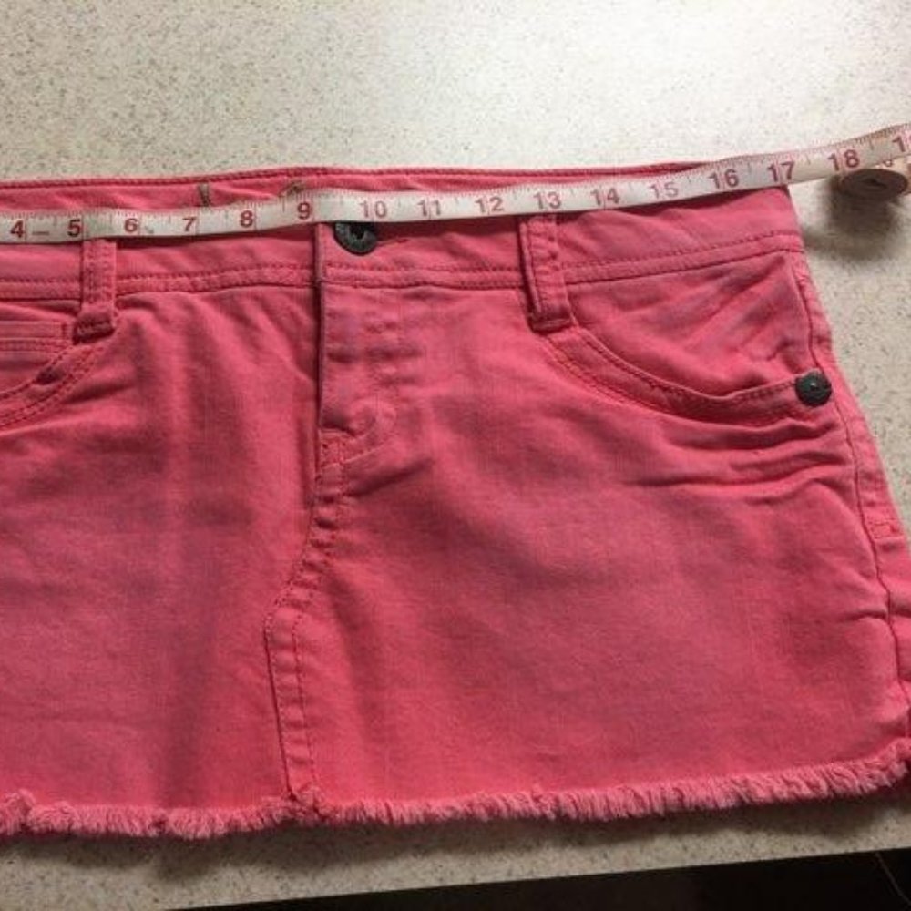 WILL DONATE LAST CALL  Bright Pink Denim Skirt, Frayed Edges, Low Rise